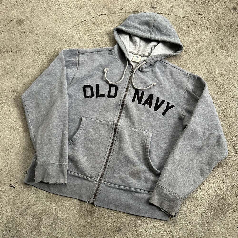 Old Navy Vintage Y2K Grey Logo Spell-Out Full Zip Hoodie